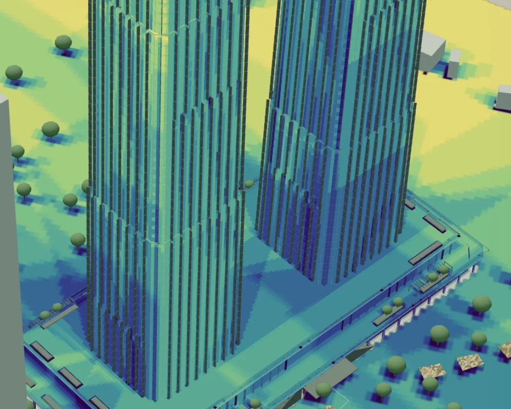 Direct sun hours on facade fins and the ground around them