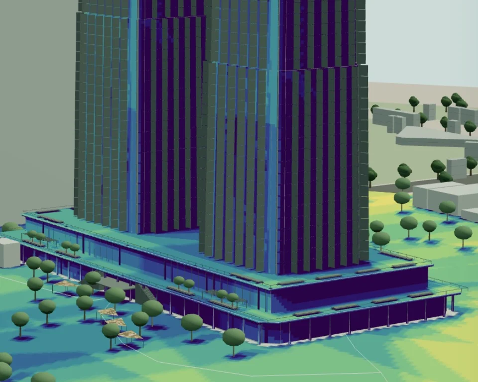Sun hours on facade fins of a tower