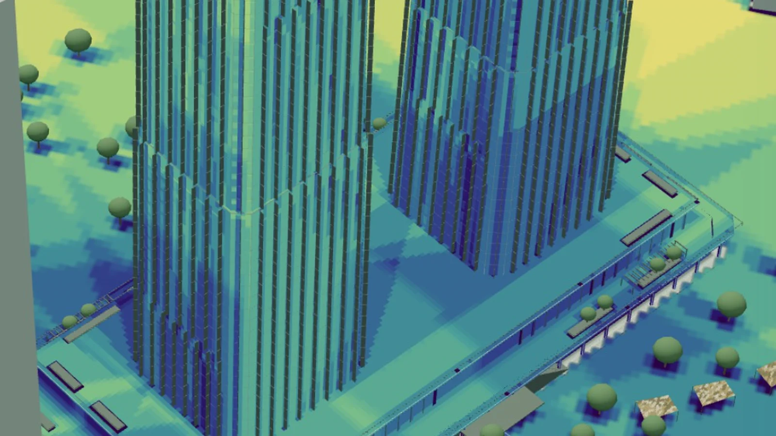 Direct sun hours on the facades and ground of a tower design, Singapore tower study