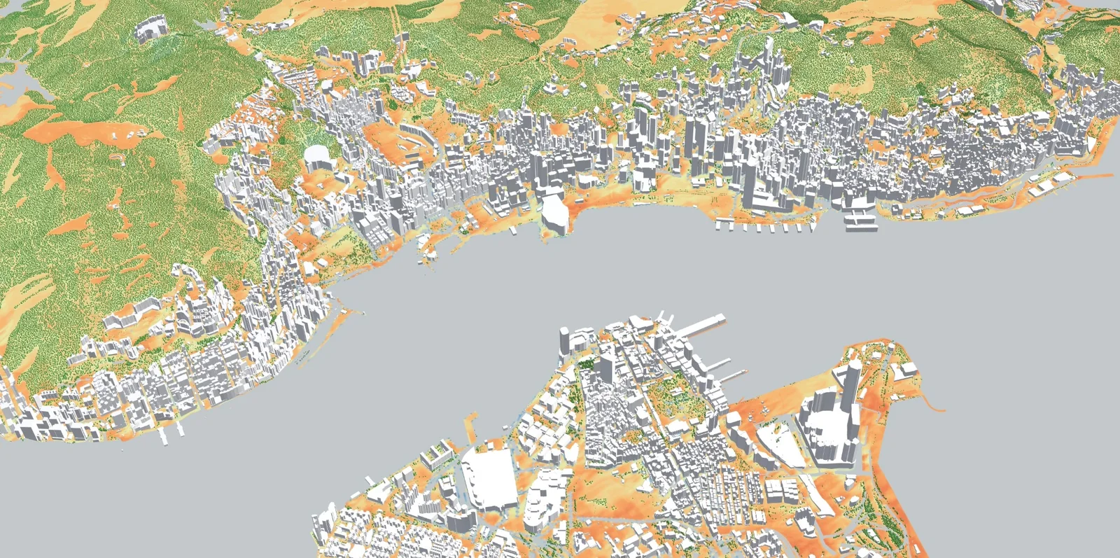 The live layer over Hong Kong: the whole territory from the harbour to the hills, streets and roofs coloured by the result