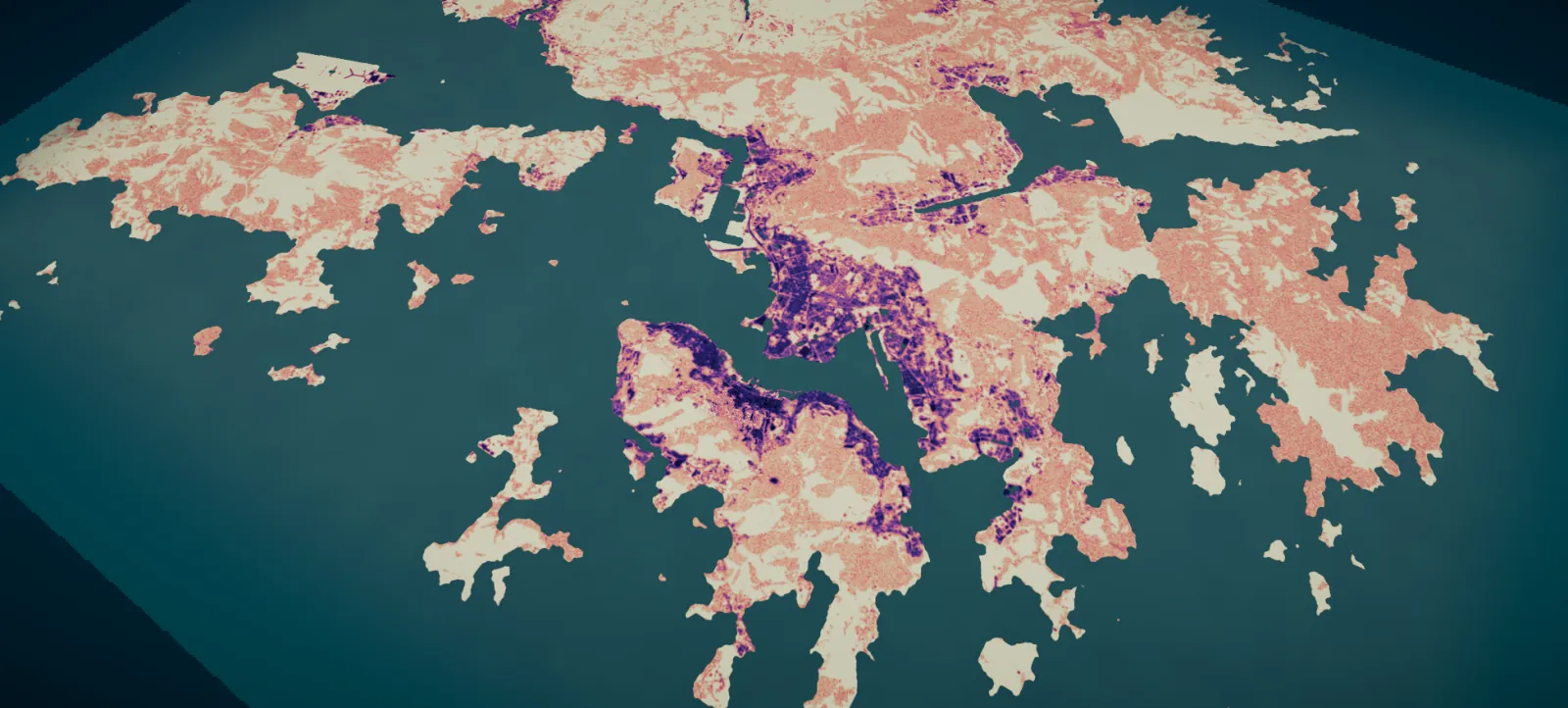 Perceived heat over 65 by 49 km of Hong Kong, computed in tiles and merged